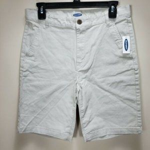 Old Navy tan beige khaki bermuda shorts girls sz 14 Plus zip fly flat adj‎ waist